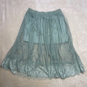 H&M Sage Green Lace Tulle Skirt Swiss Dot Midi Size 6 Boho Spring Summer